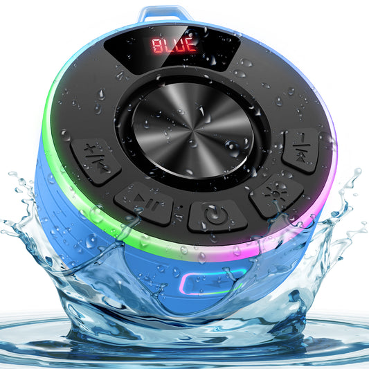 Tukio Bluetooth Speaker, lPX7 Waterproof Shower Portable Speaker with LED Light, Bluetooth 5.4 HD Stereo Sound, Digital Display with Suction Cup, Wireless Speaker for Outdoor Party Beach Bathroom