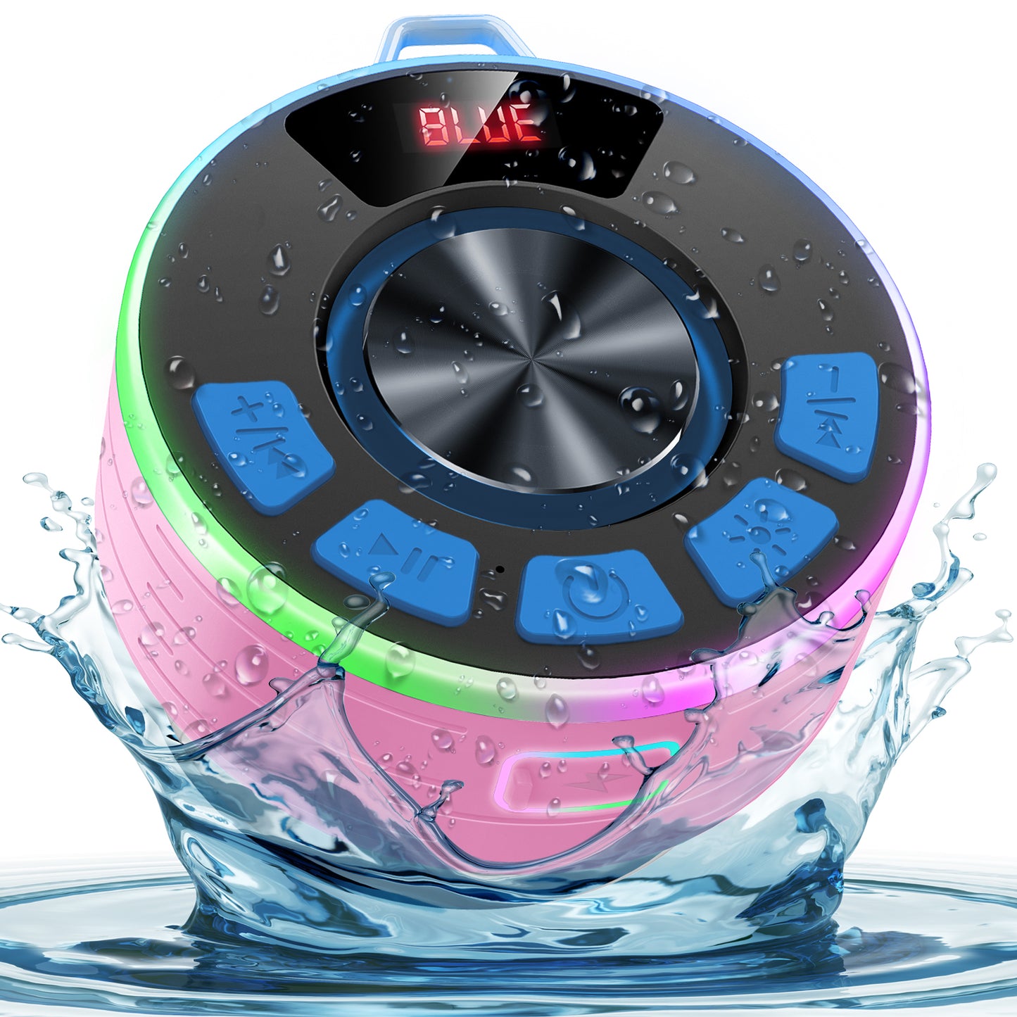 Tukio Bluetooth Speaker, lPX7 Waterproof Shower Portable Speaker with LED Light, Bluetooth 5.4 HD Stereo Sound, Digital Display with Suction Cup, Wireless Speaker for Outdoor Party Beach Bathroom