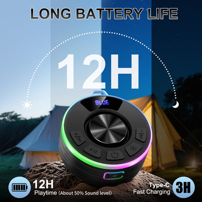 Tukio Bluetooth Speaker, lPX7 Waterproof Shower Portable Speaker with LED Light, Bluetooth 5.4 HD Stereo Sound, Digital Display with Suction Cup, Wireless Speaker for Outdoor Party Beach Bathroom