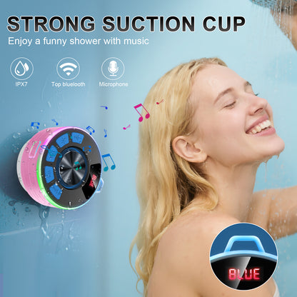 Tukio Bluetooth Speaker, lPX7 Waterproof Shower Portable Speaker with LED Light, Bluetooth 5.4 HD Stereo Sound, Digital Display with Suction Cup, Wireless Speaker for Outdoor Party Beach Bathroom