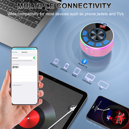 Tukio Bluetooth Speaker, lPX7 Waterproof Shower Portable Speaker with LED Light, Bluetooth 5.4 HD Stereo Sound, Digital Display with Suction Cup, Wireless Speaker for Outdoor Party Beach Bathroom