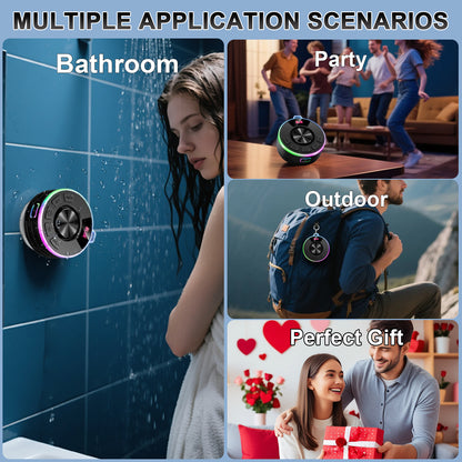 Tukio Bluetooth Speaker, lPX7 Waterproof Shower Portable Speaker with LED Light, Bluetooth 5.4 HD Stereo Sound, Digital Display with Suction Cup, Wireless Speaker for Outdoor Party Beach Bathroom